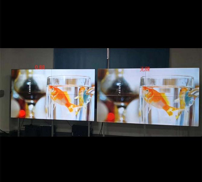 0mm无缝液晶拼接屏和1.7mm拼缝拼接屏效果对比