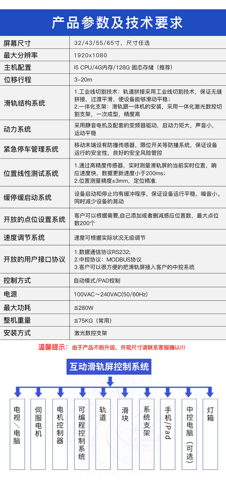 滑动滑轨屏定制 产品参数级技术要求