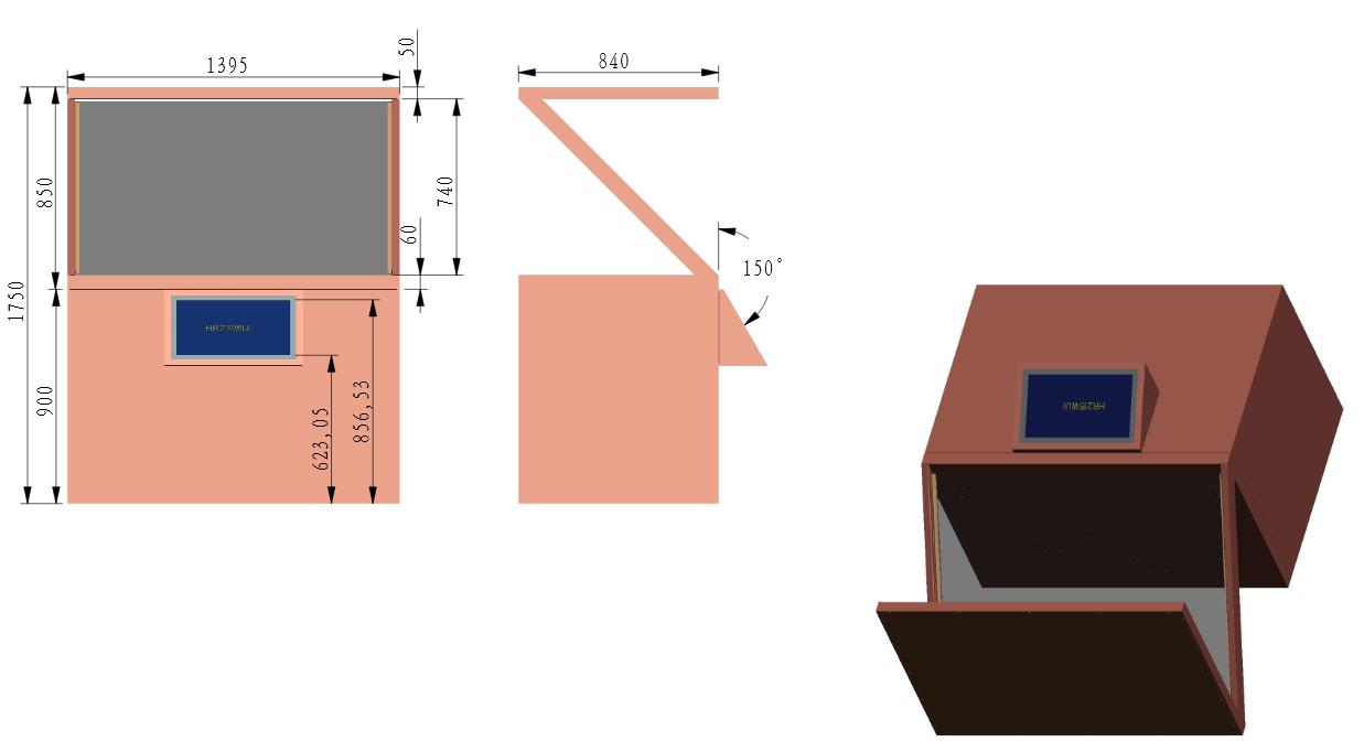  58寸180度3d全息投影展示柜尺寸图